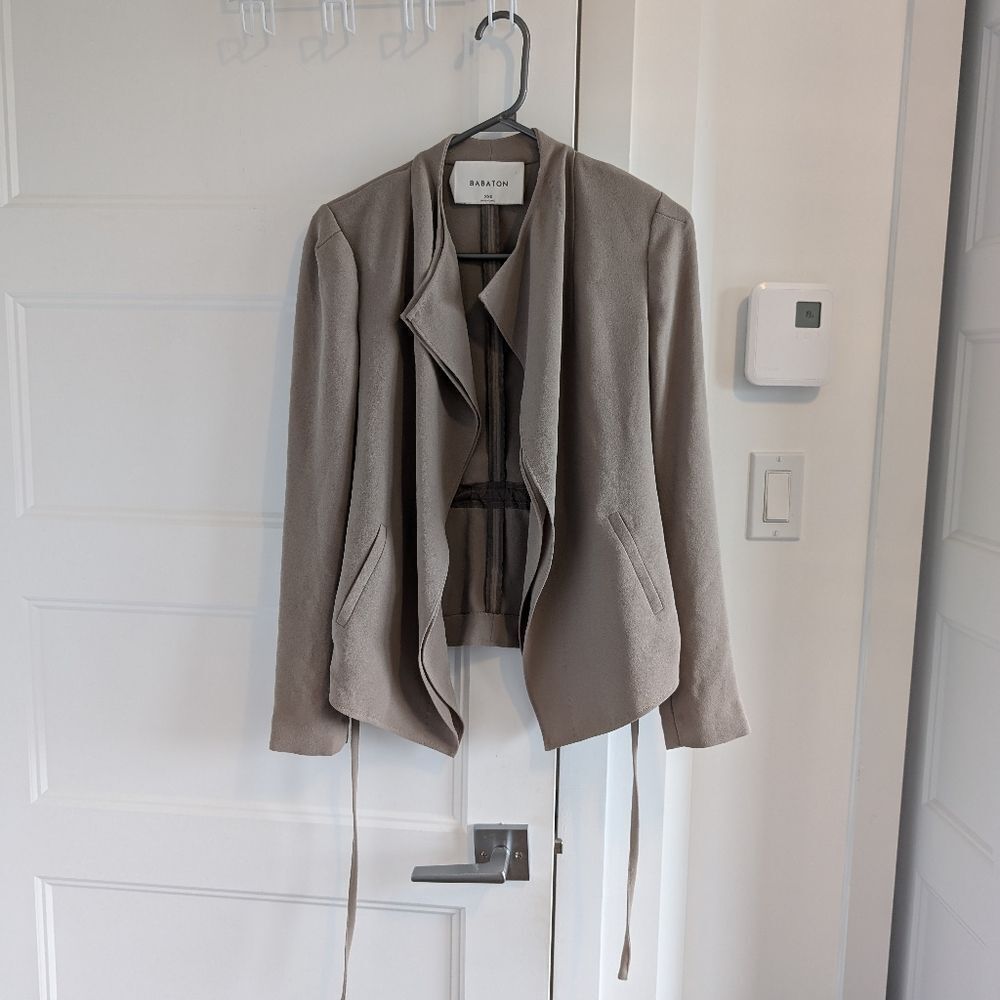 Babaton Neutral Taupe Open-Front Draped Blazer